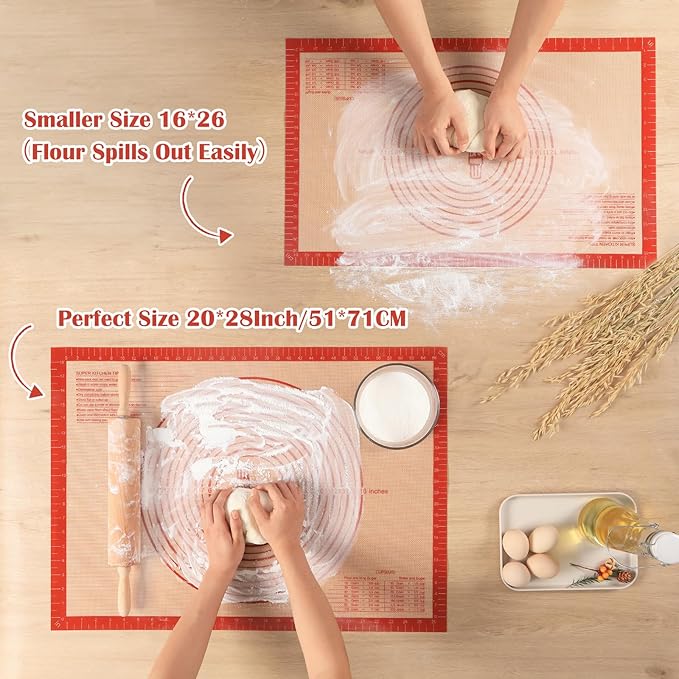 Non-slip Silicone Pastry Mat Extra Large with Measurements 28''By 20'' for Silicone Baking Mat, Counter, Dough Rolling, Oven Liner,Fondant/Pie Crust By Folksy Super Kitchen Red - Image 2