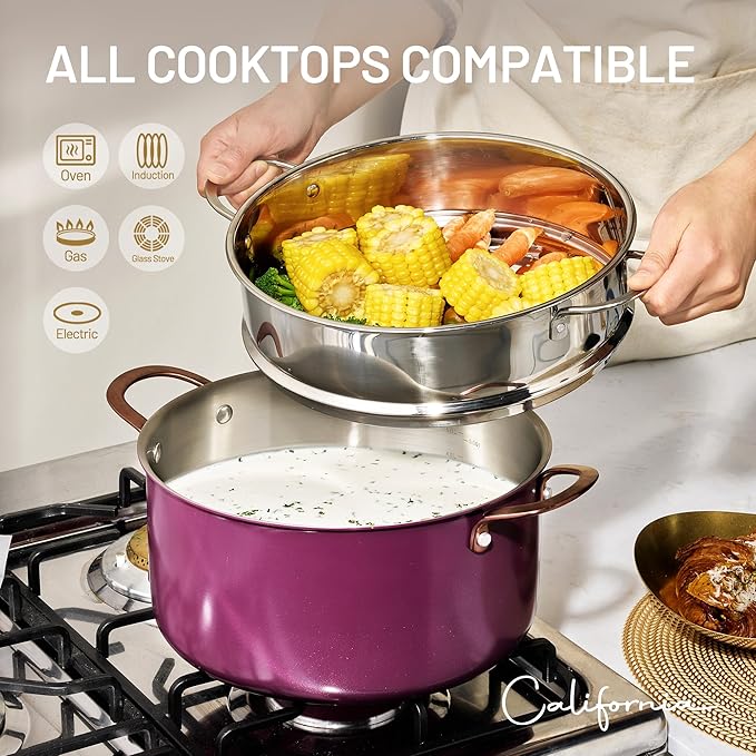 CAROTE 8QT Full Clad Tri Ply Stainless Steel Stock Pot with Lid, Kitchen Stockpot Soup Pot, Outer Ceramic Layer, Even Heating, All Stoves Compatible, Oven & Dishwasher Safe, Stay Cool Handle, Purple - Image 5