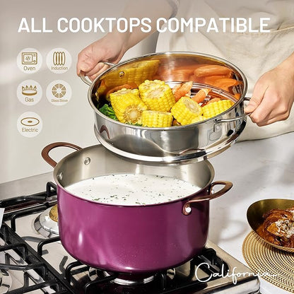 CAROTE 8QT Full Clad Tri Ply Stainless Steel Stock Pot with Lid, Kitchen Stockpot Soup Pot, Outer Ceramic Layer, Even Heating, All Stoves Compatible, Oven & Dishwasher Safe, Stay Cool Handle, Purple - Image 5