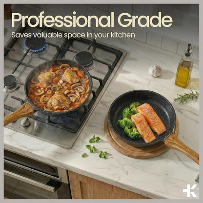 Bakken Master 20 Piece Cookware Set - Pots and Pans with Handle Grips and Tempered Glass Lids, With 6-piece Bakeware Set, Nonstick Granite Coating, Ceramic Max Temperature (Up To 500°F), Marble Color - Image 7