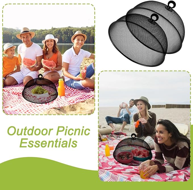 6 Pcs Metal Mesh Food Cover 11 Inch Mesh Food Tents Fly Fruit Screen Food Net Dome Screen Plate Covers for Dinner Plates Reusable Picnic Food Umbrella for Table, BBQ, Camping, Outside Parties