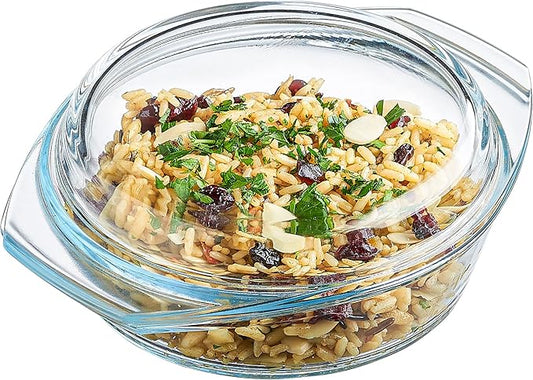 SIMAX Casserole Dish with Lid, 1 Quart Round Glass Casserole, Baking Dish, Oven, Microwave, Dishwasher Safe, Yellow, Borosilicate Glass, 946.35 cm