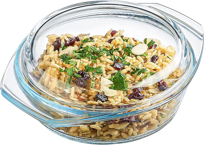 Glass Casserole Dish, Clear Glass Round Casserole Dish with Lid and Handles, 1 Quart Covered Bowl for Cooking, Baking, Serving, Microwave, Dishwasher, and Oven Safe Cookware by SIMAX