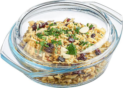 Glass Casserole Dish, Clear Glass Round Casserole Dish with Lid and Handles, 1 Quart Covered Bowl for Cooking, Baking, Serving, Microwave, Dishwasher, and Oven Safe Cookware by SIMAX