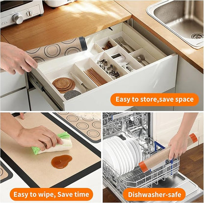 Luckyiren 2-Pack Silicone Baking Mats – Non-Stick Reusable Oven Liners for Half Sheet Pans (16.54" x 11.62"), BPA-Free Silicone, Easy to Clean, for Cookies, Roasted Veggies, Pizza & More