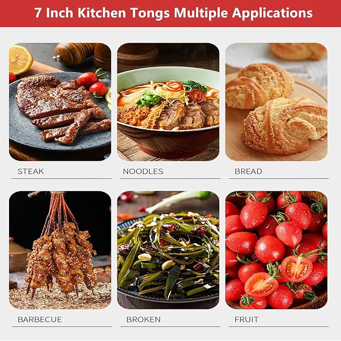 Mini Kitchen Tongs with Silicone Tips, 3-Piece Set, 7-Inch Non-Stick Small Tongs with Stainless Steel Silicon Handles, Heat Resistant for Cooking and Serving (Multi-Color) - Image 6