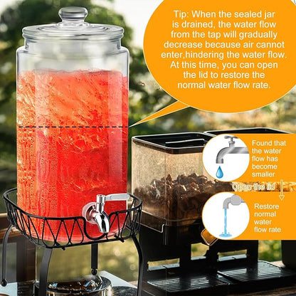 Honeydak 1 Pack 3 Gallon Glass Beverage Dispenser with Stand and Spigot Leakproof Glass Drink Beverage Storage Lemonade Juice Jar Mason Jar Dispenser with Lids for Valentine's Wedding Parties Kitchen