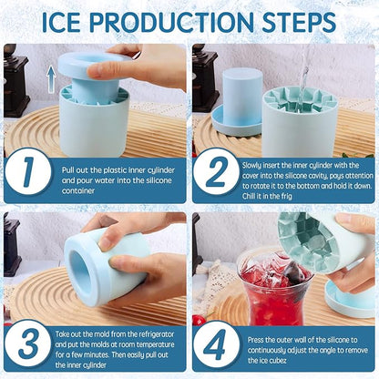 Cylinder Silicone Ice Cube Mold, New 3D Ice Cubes Maker, Decompress Ice Lattice, Press-Type Easy-Release Ice Cup (Blue-Green) (NEWZBB-Blue-Green)