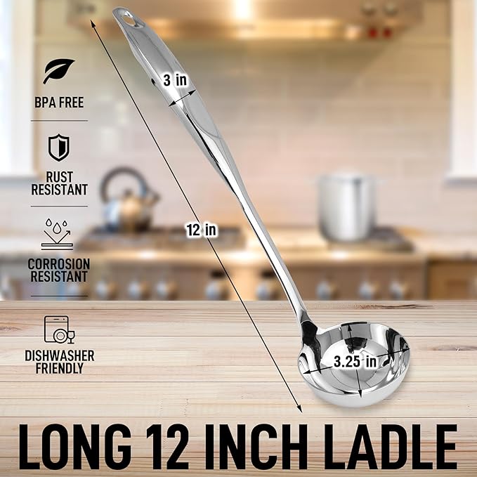 Zulay Kitchen Stainless Steel Soup Ladle - 13” Large Ladle for Soups, Stews & Sauces - Durable, Heat-Resistant, Rust-Proof & Dishwasher Safe Kitchen Utensil with Ergonomic Handle - Image 6