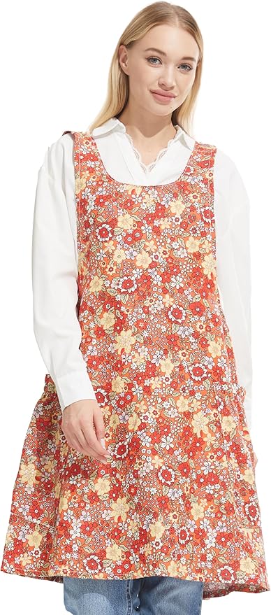 Cozy Adjustable Cross Back Aprons for Women with Pockets Cotton Linen Cooking Kitchen Baking