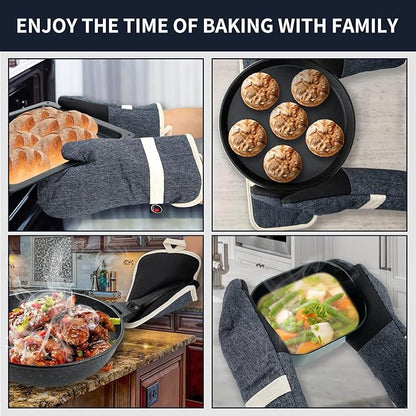 Oven Mitts and PotHolders Sets, 4 Pcs Kitchen Oven Glove High Heat Resistant 400°F Pot Holders for Kitchen, Non-Slip Neoprene Oven Mitts are Suitable for Cooking, Baking (Black) - Image 2