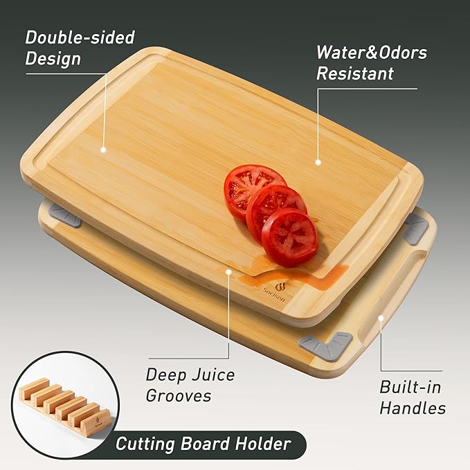 Bamboo Cutting Board Set Non Slip Feet with Holder Over Sink Wooden Cutting Boards Eating Grilling Biard Cutboard Biard Chtting Woodcutting Cuttingboards Voard Oard Bord 12x18 11 x 14 Baords Baord - Image 5