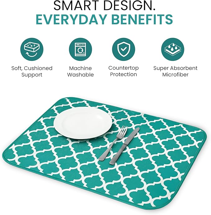 Dish Drying Mat - Microfiber Kitchen Counter Mat, Super Absorbent & Quick Dry Dish Drying Pad for Dishes, Utensils, Pots & Pans - Large Reversible Drying Mat for Kitchen Countertops, Coffee Bar, Green - Image 6