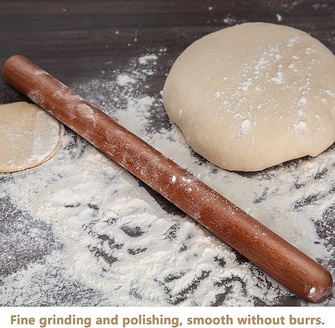 Aisoso French Rolling Pin, 17.7 Inches Wood Rolling Pin for Baking Extra Long Thickened, Classic Wooden Dough Roller for Fondant Pizza Pie Crust Cookie Pastry, Essential Kitchen Utensil, Brown - Image 5