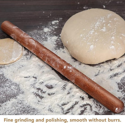 Aisoso French Rolling Pin, 17.7 Inches Wood Rolling Pin for Baking Extra Long Thickened, Classic Wooden Dough Roller for Fondant Pizza Pie Crust Cookie Pastry, Essential Kitchen Utensil, Brown - Image 5