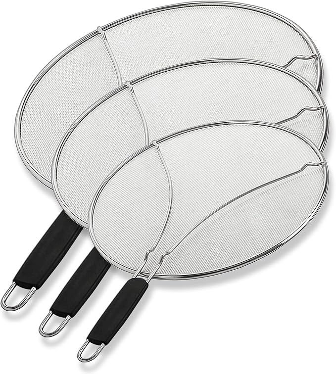 Splatter Screen for Frying Pan - 9.5/11.5/13 Inch Stainless Steel Grease Splatter Guard (Set of 3) - Cover Oil Splash when Sizzling Bacon, Cooking Fried Chicken or Popcorn by BergKoch