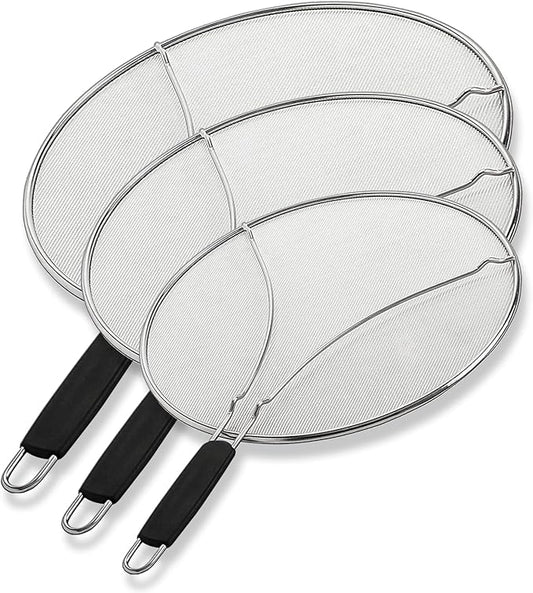 Splatter Screen for Frying Pan - 9.5/11.5/13 Inch Stainless Steel Grease Splatter Guard (Set of 3) - Cover Oil Splash when Sizzling Bacon, Cooking Fried Chicken or Popcorn by BergKoch