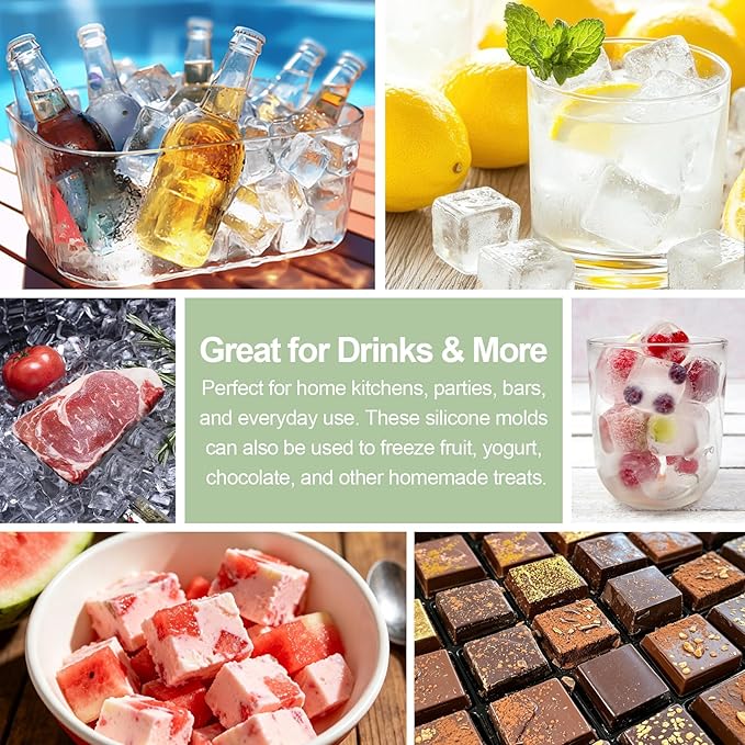 Silicone Ice Cube Trays with Lid, 4 Pack Easy Release Ice Cube Molds for Freezer, Stackable BPA Free Ice Trays for Whiskey, Cocktails, Coffee and Drinks