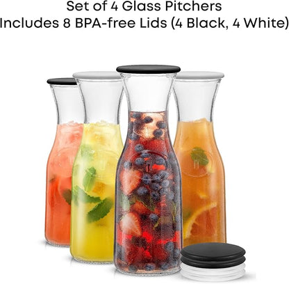 JoyJolt Glass Carafe with Lid, Set of 4 – 1 Liter Glass Pitcher for Mimosa Bar, Water, Iced Tea, Juice, Wine, Lemonade, Milk – Dishwasher Safe Beverage Drink Dispensers for Brunch, Parties - Image 3