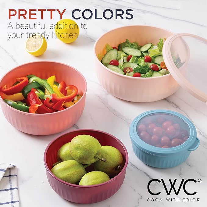 COOK WITH COLOR Prep Bowls with Lids- Wide and Deep Nesting Plastic Small Mixing Bowl Set with Lids, 12 Piece Set - Wide Bowls, Navy - Image 5