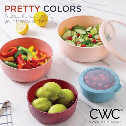 COOK WITH COLOR Prep Bowls with Lids- Wide and Deep Nesting Plastic Small Mixing Bowl Set with Lids, 12 Piece Set - Wide Bowls, Navy - Image 5