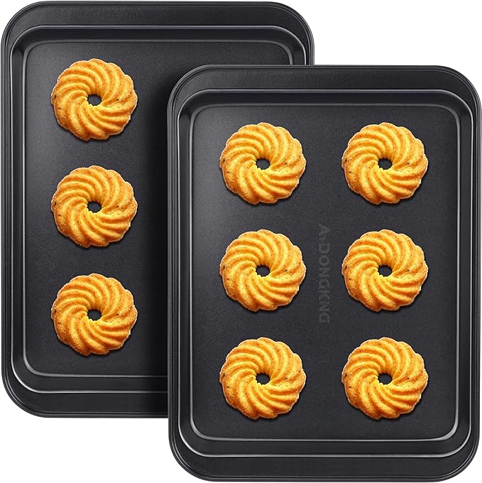 Small Cookie Sheets, Baking Pans, Nonstick Carbon Steel Baking Sheets, 2-Pack, 9.5 X 7.1 Inches (Inner 7.5 X 6) by OurProductYourLifestyle