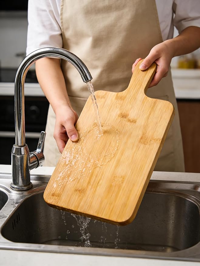 ZeQi Bamboo Cutting Board with Handle (16"L x 7.8"W), Wooden Cutting Boards, Chopping Board, Charcuterie Board, Serving board for Cheese, Bread, Pizza, Vegetables & Fruits - Image 6