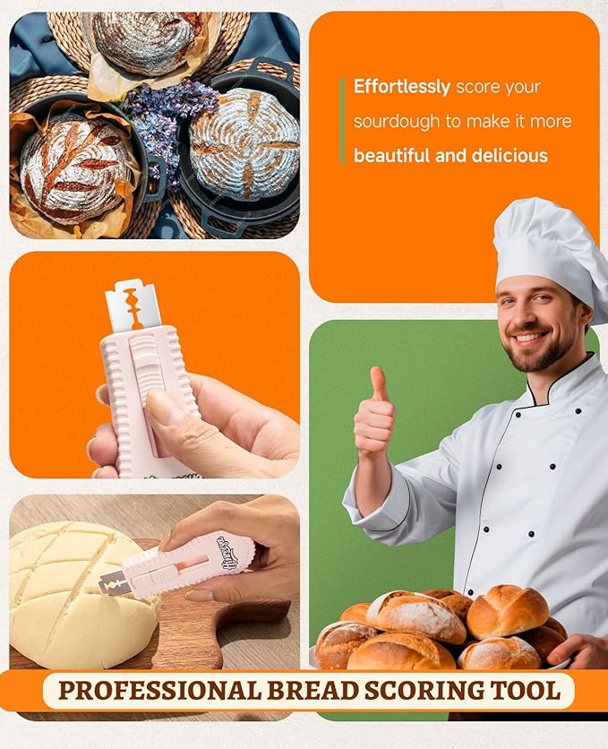Bread Lame Extractable & Magnetic Dough Scoring Tool with Protective Cover - Easy-to-Use Bread Cutter for Artisan Sourdough, Pizza Dough, and More - Scoring Patterns Booklet & 5 Razor Blades