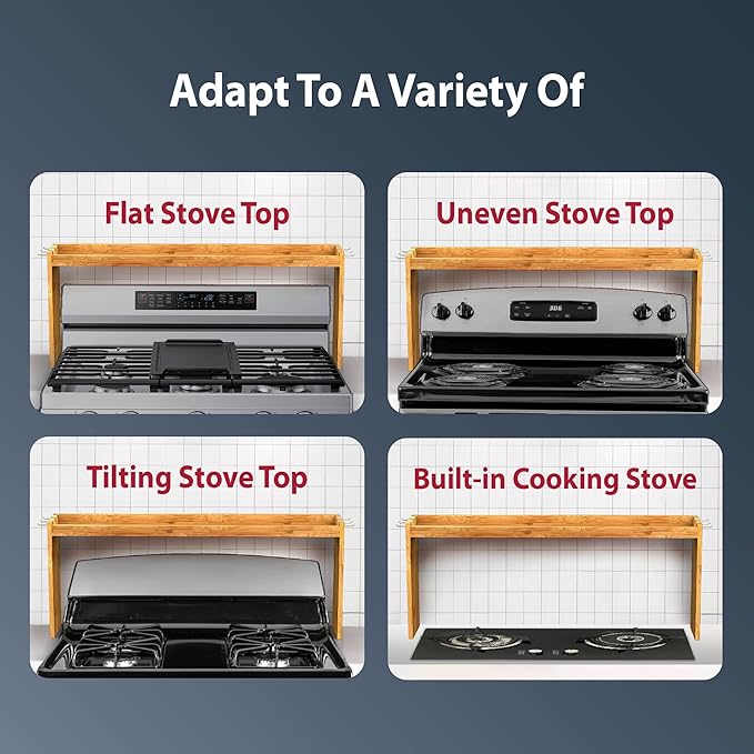 IIIOIIIA Bamboo Over the Stove Spice Shelf for Kitchen, 31.5" Spice Rack Organizer Shelf with 6 hooks, 11.4" Height Extra Storage Countertop, Easy to Assemble - Image 5