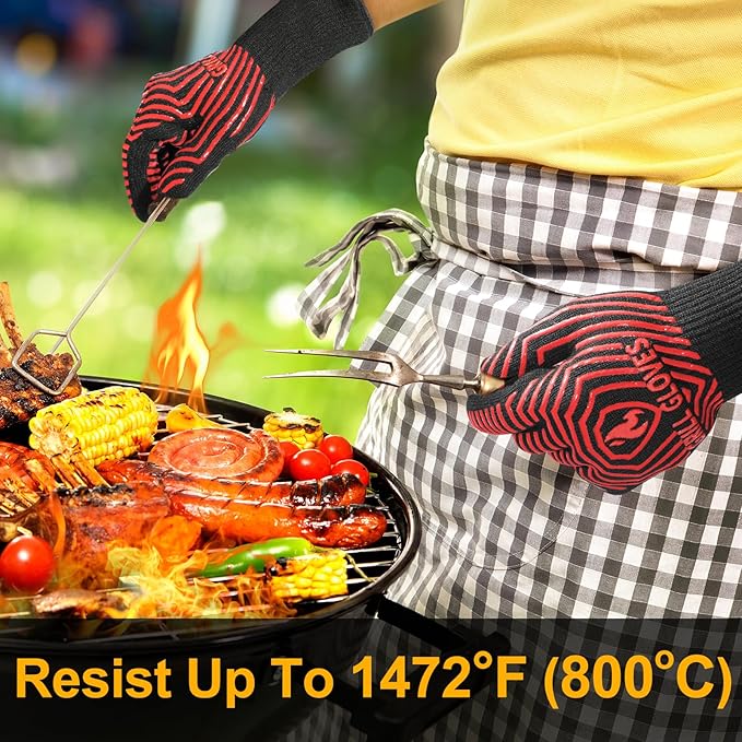 BBQ Gloves, BBQ Accessories 1472℉ Extreme Heat Resistant, Grilling Gloves Silicone Non-Slip Oven Mitts, Kitchen Gloves for BBQ, Grilling, Cooking, Baking-1 Pair 14inch - Image 3