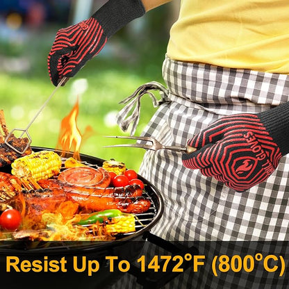 BBQ Gloves, BBQ Accessories 1472℉ Extreme Heat Resistant, Grilling Gloves Silicone Non-Slip Oven Mitts, Kitchen Gloves for BBQ, Grilling, Cooking, Baking-1 Pair 14inch - Image 3
