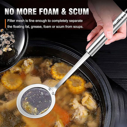 Walfos Skimmer Spoon,304 Stainless Steel Fine Mesh Strainer,Foam Strainer Oil Filter,Ultra Fine Mesh Strainer Perfect For Separation Of The Floating Foam,Fat,Set fo 2 - Image 5
