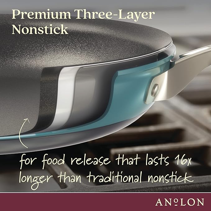 Anolon Achieve Hard Anodized Nonstick Cookware Pots and Pans Set, 9 Piece - Teal