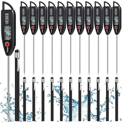 Copkim 12 Set Waterproof Food Thermometer for Water, Liquid, Candle and Cooking Digital Meat Thermometer with Long Probe Instant Read for Kitchen BBQ Grill Candy (Black)