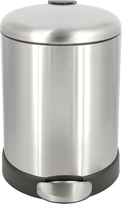 Glad Small Trash Can, 1.2 Gallon | Round Stainless Steel Garbage Bin with Soft Close Lid & Step Foot Pedal | Metal Waste Basket with Removable Inner Bucket, Stainless, 8 x 9.5 x 12 inches