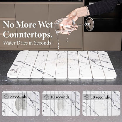 Stone Drying Mat for Kitchen Counter – Super Absorbent Stone Dish Drying Mat, Foldable & Quick Dry, Diatomaceous Earth Mat for Dish & Bottle, Ideal for Kitchen - 23.6" x 15.4", White - Image 5
