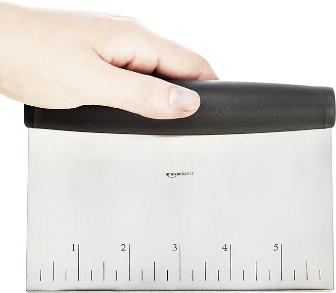 Amazon Basics Multi-Purpose Bench Scraper, Stainless Steel Dough Cutter with Measurement Marks, Dishwasher Safe, Non-slip Contoured Grip, 6", Black, Silver - Image 5