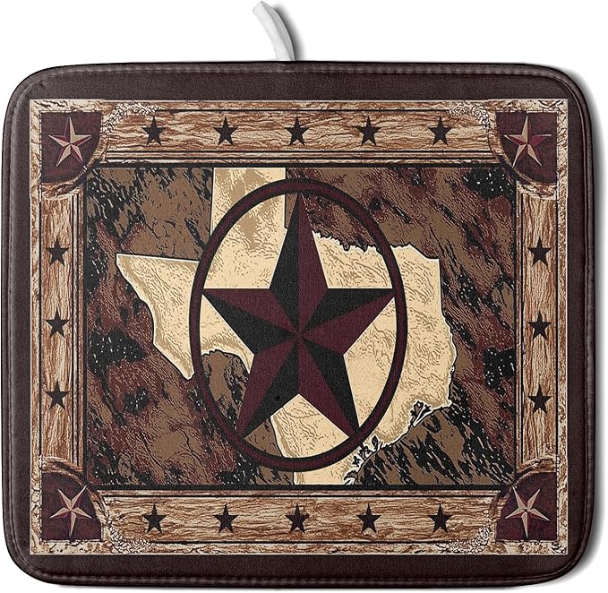 Giwawa Western Texas Star Dish Drying Mat 16"x18", Rustic Primitive Country Style Dish Drainer Mats, Farmhouse Brown Reversible Dish Drying Rack Pad Protector for Kitchen Tabletop Small Decor