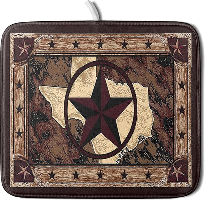 Giwawa Western Texas Star Dish Drying Mat 16"x18", Rustic Primitive Country Style Dish Drainer Mats, Farmhouse Brown Reversible Dish Drying Rack Pad Protector for Kitchen Tabletop Small Decor