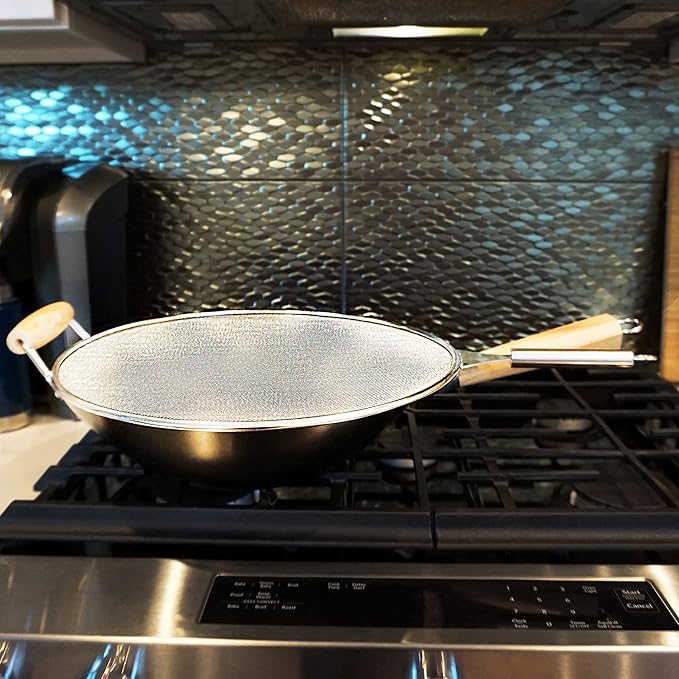 RSVP International Splatter Screen, One Size - Fine Mesh Stainless Steel, 10" in Diameter with 6.25" Handle |Keeps its Shape & Construction Over Time | Dishwasher Safe, 10 Inch, Multi Color - Image 2