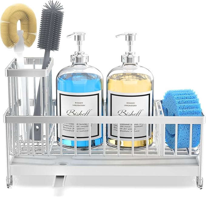 Moforoco Larger Version Sponge Holder for Kitchen Sink, Sink Caddy with High Brush Holder, Kitchen Sink Organizer Countertop Rustproof 304 Stainless Steel (Stainless Steel) - Image 8