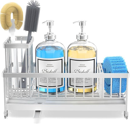 Moforoco Larger Version Sponge Holder for Kitchen Sink, Sink Caddy with High Brush Holder, Kitchen Sink Organizer Countertop Rustproof 304 Stainless Steel (Stainless Steel) - Image 8