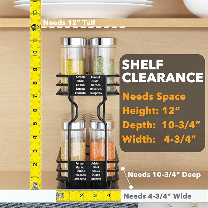 SpaceAid Pull Out Spice Rack Organizer for Cabinet, Heavy Duty Slide Out Seasoning Kitchen Organizer, Cabinet Organizer, with Labels, 4.5" W x10.75 D x8.5 H, 1 Drawer 2-Tier - Image 5