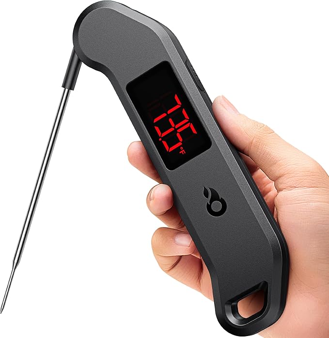 Professional Digital Meat Thermometer, 1 Sec Instant Read, ±0.5℉ Accuracy NIST&NSF Certified Food Thermometer, Auto-Rotate Bright LED Screen, Highly Waterproof Cooking Thermometer for Grill BBQ, Black by ThermoMaven