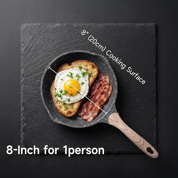 JEETEE 8 Inch Nonstick Frying Pan For Egg, Nonstick Omelette Skillet with Soft Touch Handle, All Stove Induction Compatible - Image 8