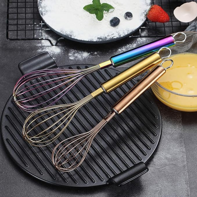 Berglander Colorful Whisks Set - Stainless Steel 8" Gold, 10" Rose Gold, 12" Rainbow Wire Whisks for Cooking - Image 4