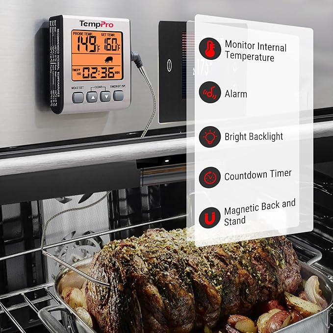 TempPro Digital Meat Thermometer for Cooking and Grilling, BBQ Food Thermometer with Backlight and Kitchen Timer, Grill Temperature Probe Thermometer for Smoker, Oven, Baking,Oil(Previously ThermoPro) - Image 5