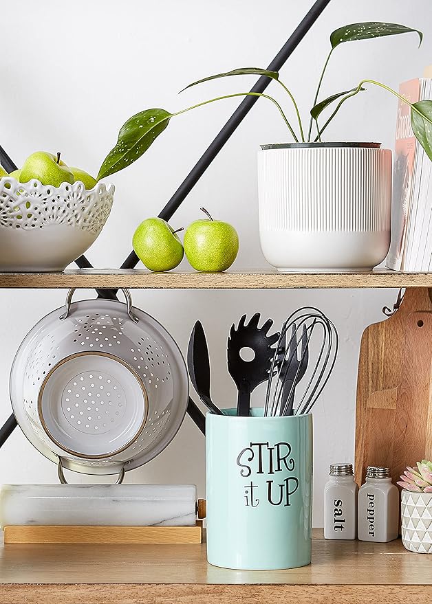 DII Kitchen Accessories Retro Collection, Ceramics, Utensil Holder, Aqua - Image 5
