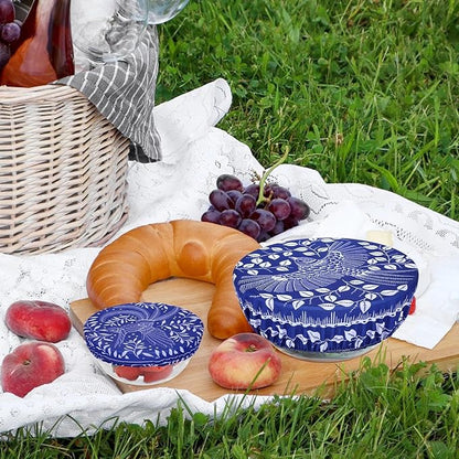 5 Pieces Bowl Covers Reusable, 5 Size Elastic Cloth Bowl Covers for Bread Proofing Stretch Food Covers Washable for Food Fruits Leftover (Batik Bird) - Image 7