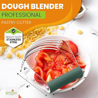 Spring Chef Large Dough Blender For Baking, Manual Dough Cutter Tool, Stainless Steel Puff Pastry Cutter Tool with Sharp Blades, Dishwasher Safe Pastry Blender for Easy Mixing - Pine Green - Image 2